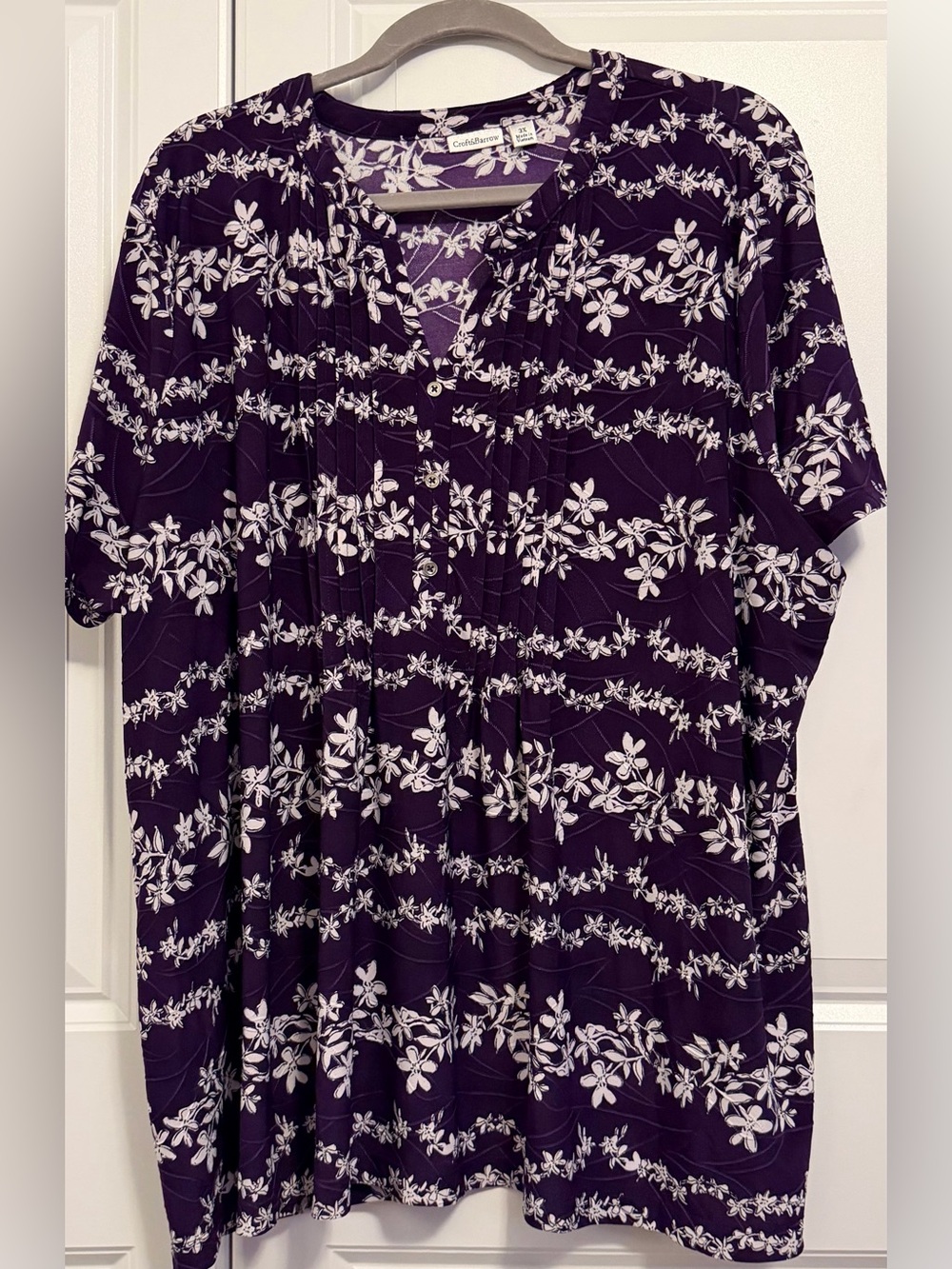 croft & barrow Deep Purple Floral V-Neck Short Sleeve Tunic